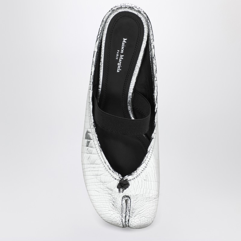 Maison Margiela Leather Tabi Mule With Broken Mirror Effect In Metallic