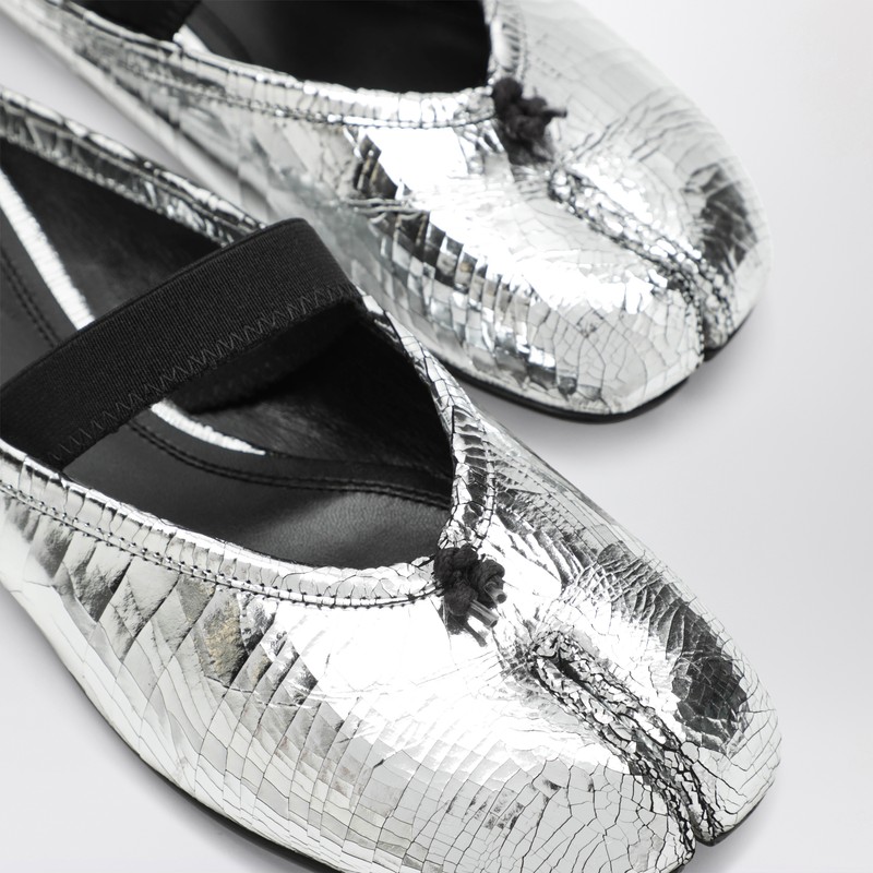 Maison Margiela Leather Tabi Mule With Broken Mirror Effect In Metallic
