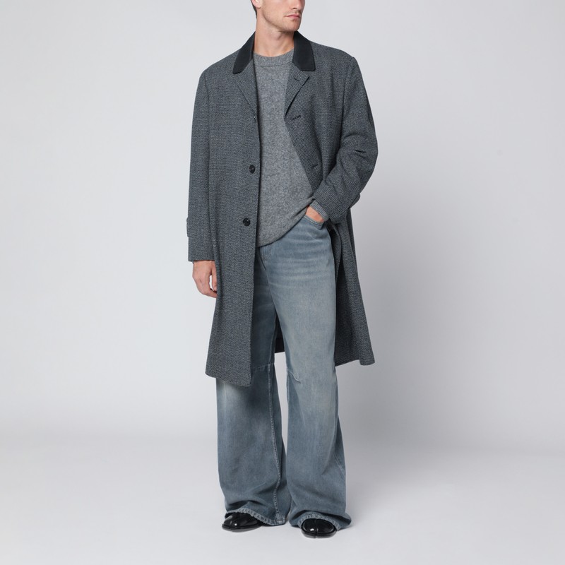 Maison Margiela Single-breasted Black/white Wool Blend Coat In Gray