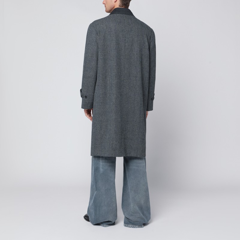 Maison Margiela Single-breasted Black/white Wool Blend Coat In Gray