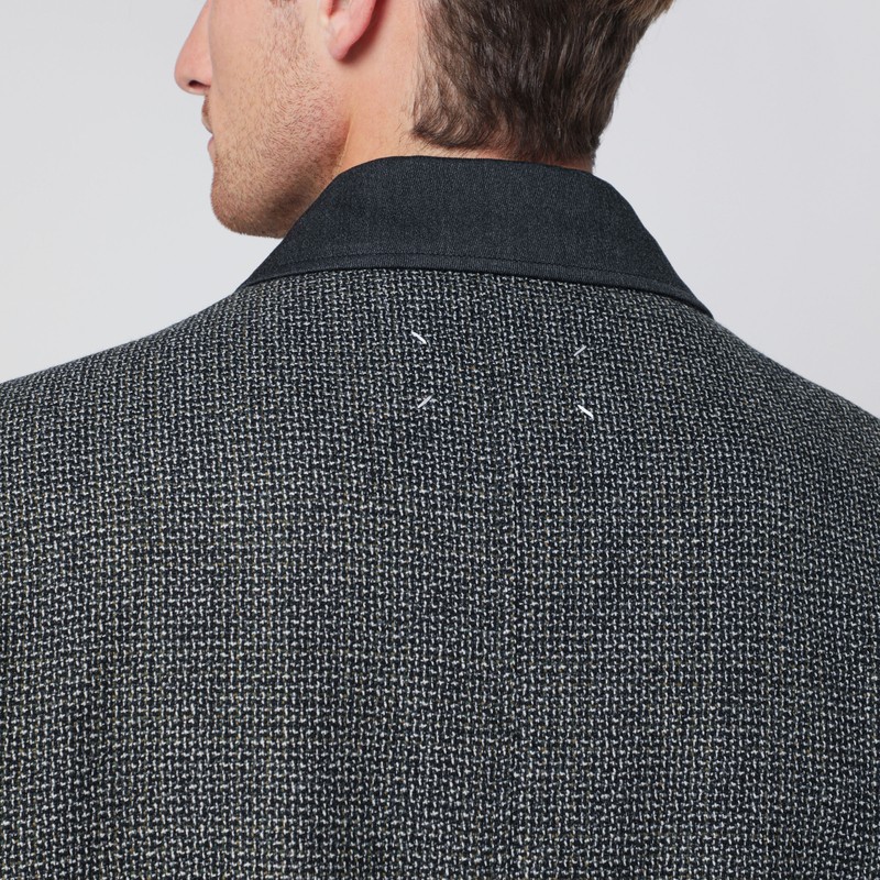 Maison Margiela Single-breasted Black/white Wool Blend Coat In Gray