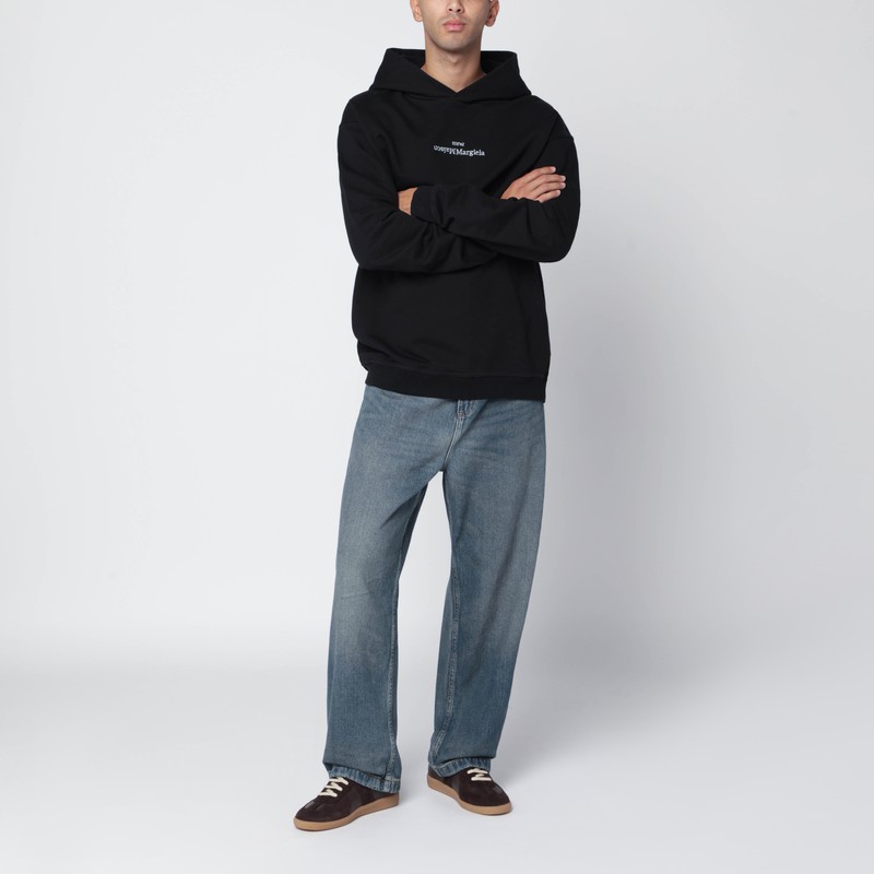 Maison Margiela Black Hoodie With Reversed Logo In Black