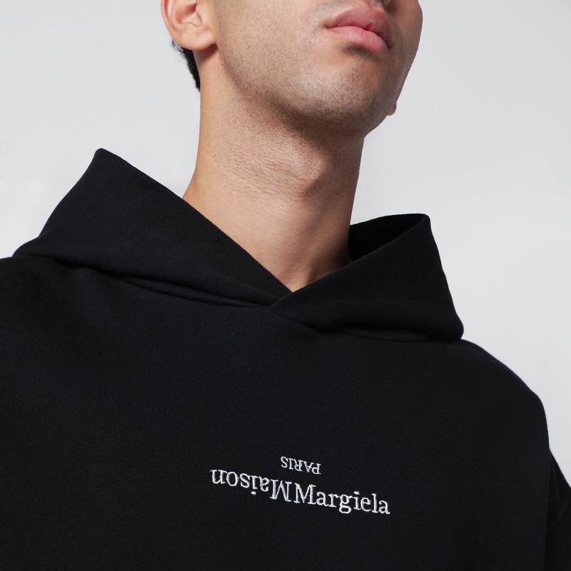 Maison Margiela Black Hoodie With Reversed Logo In Black