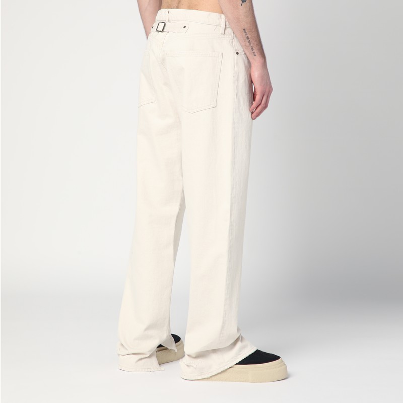 Maison Margiela Ecru Cotton Trousers Men In Metallic