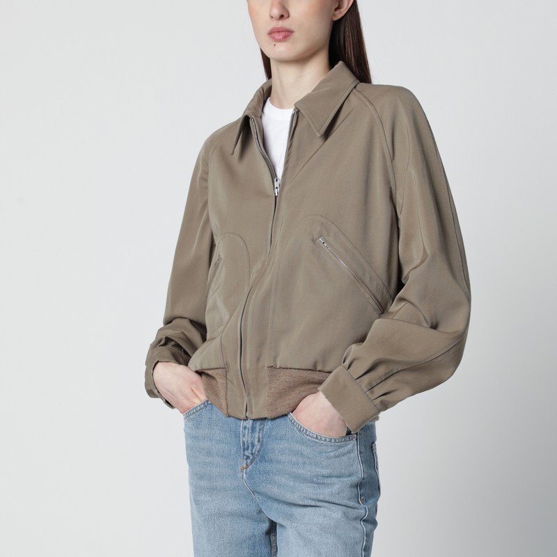 Beige virgin wool zip-up jacket