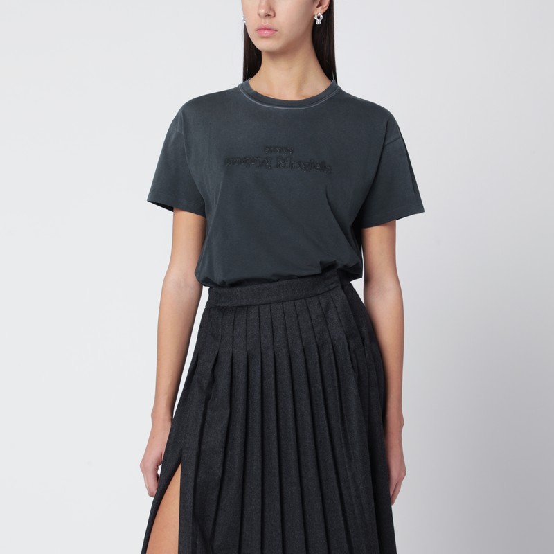 Maison Margiela Black Washed-out Cotton T-shirt With Reverse Logo In Gray