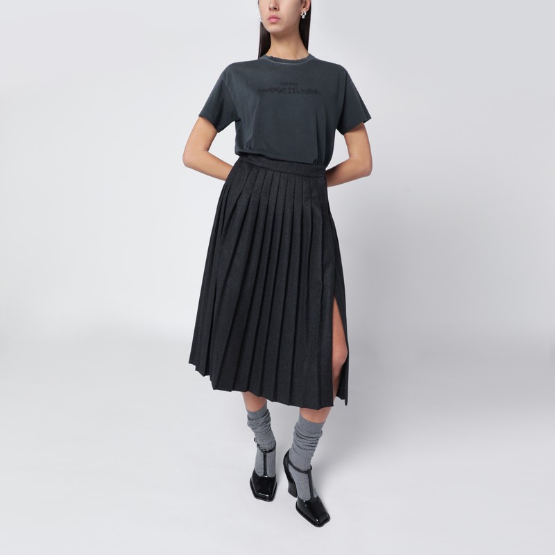 Maison Margiela Black Washed-out Cotton T-shirt With Reverse Logo In Gray