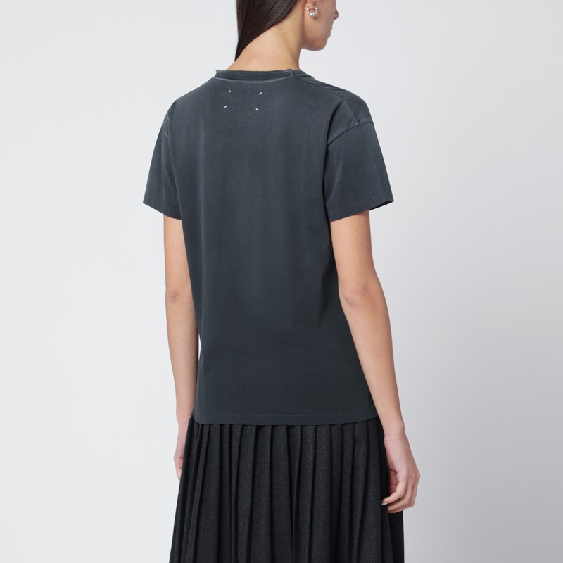 Maison Margiela Black Washed-out Cotton T-shirt With Reverse Logo In Gray