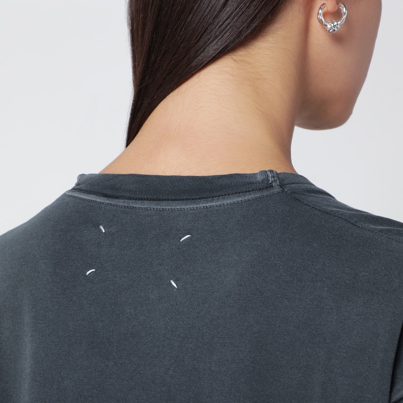 Maison Margiela Black Washed-out Cotton T-shirt With Reverse Logo In Gray