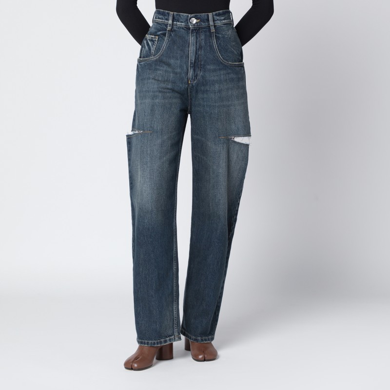 Blue ripped washed jeans