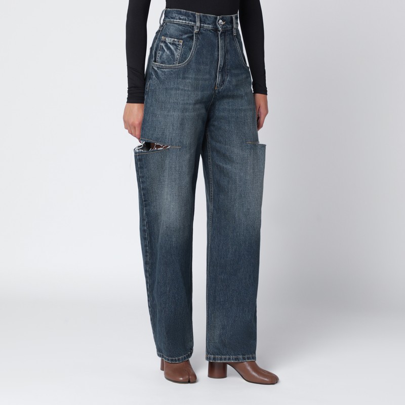 Maison Margiela High-waisted Jeans With Side Rips In Blue