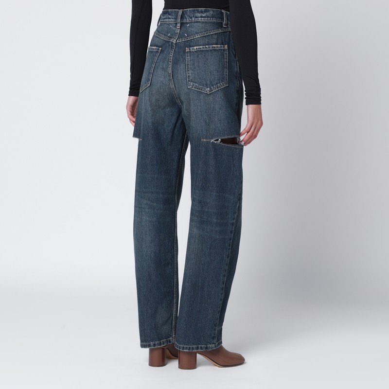 Maison Margiela High-waisted Jeans With Side Rips In Blue