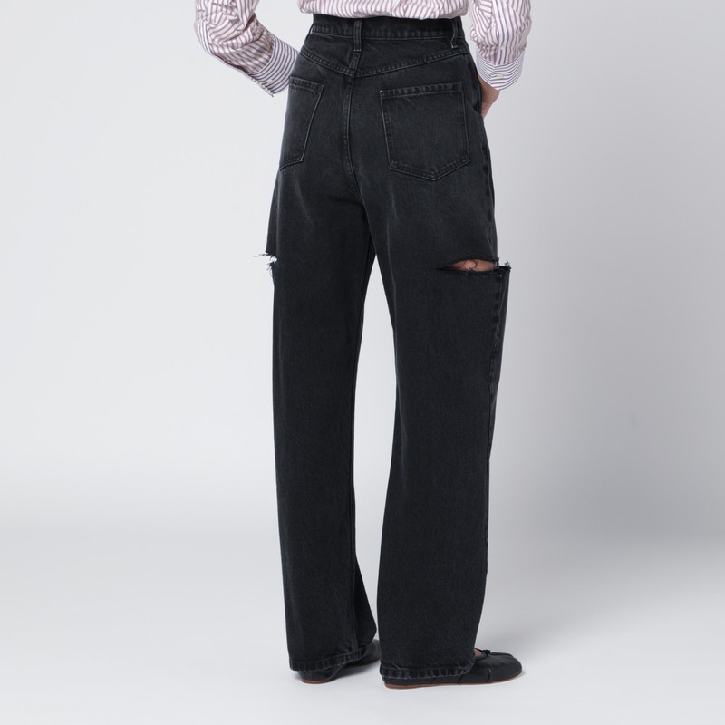 Maison Margiela Black Washed Jeans With Side Rips In Black