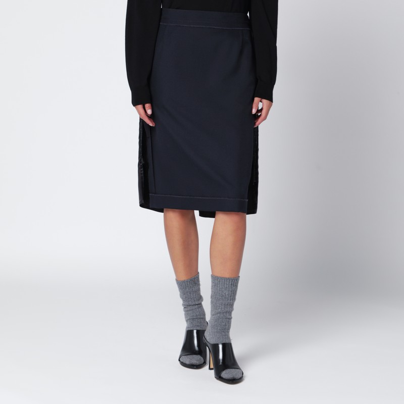 Blue skirt with satin side panels
