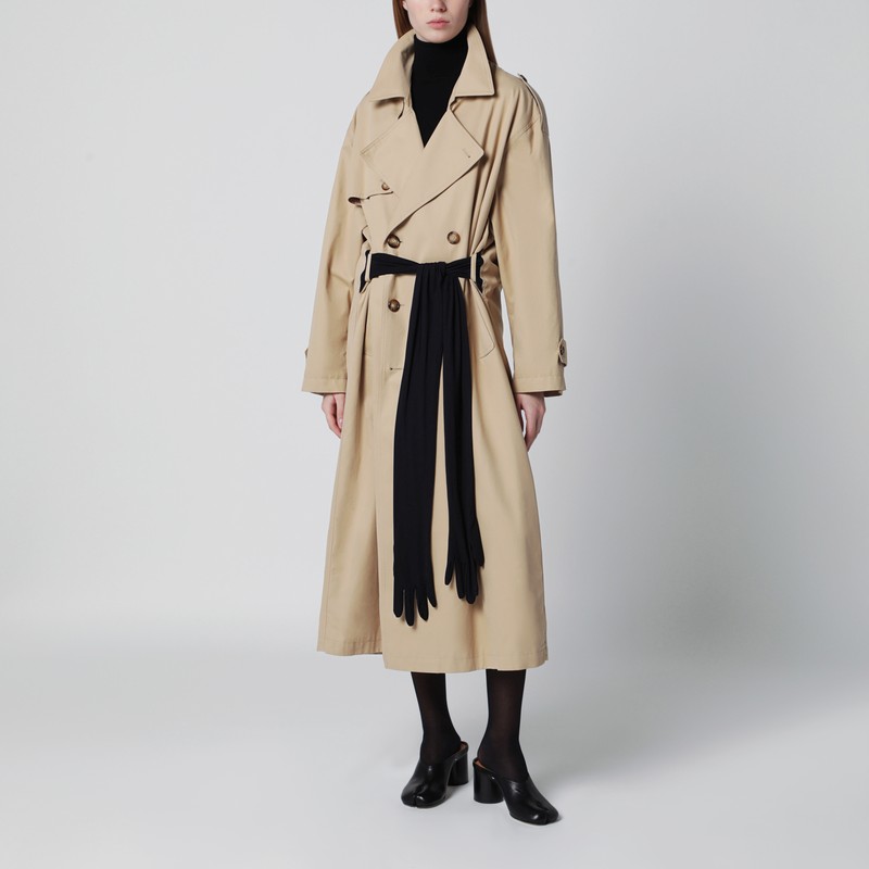 Beige cotton trench coat with gloves