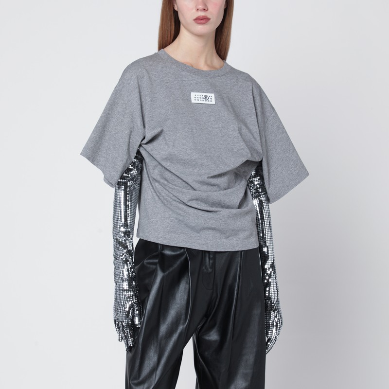 Grey mélange cotton T-shirt with gloves