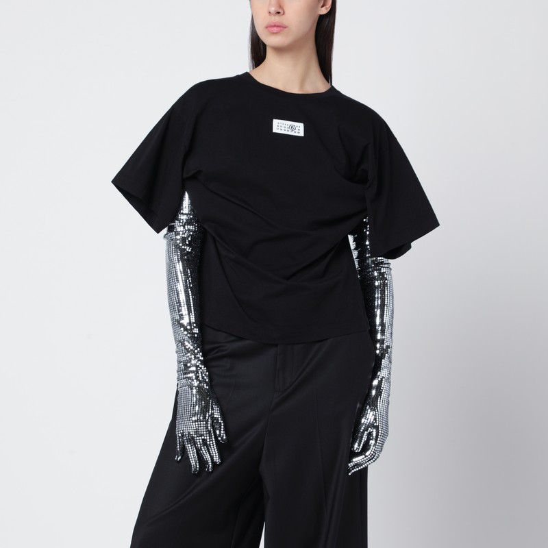 Black cotton T-shirt with gloves