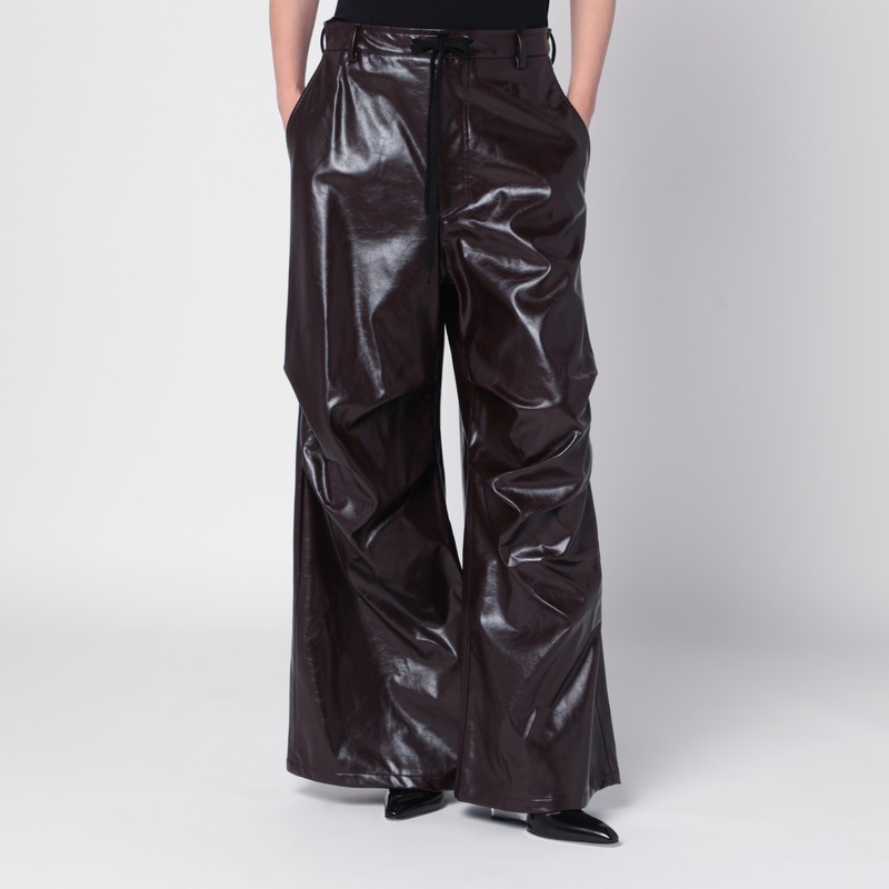 Shiny burgundy wide trousers