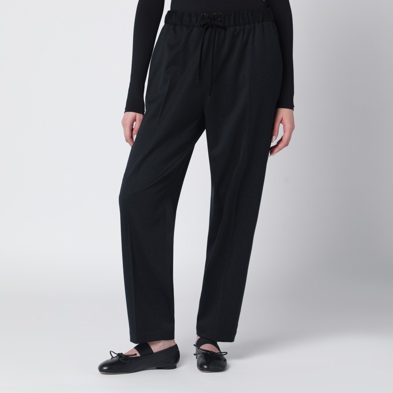 Black wool-blend trousers