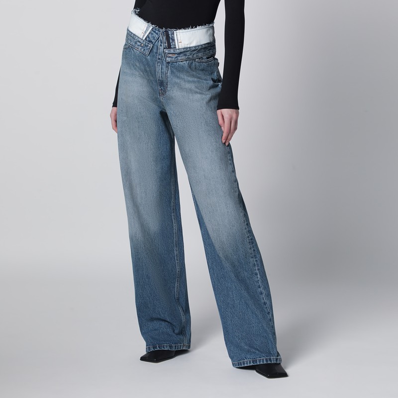 Light blue washed jeans with layered waistband