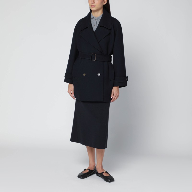 Loewe Navy Blue Double-breasted Wool Coat In Blue