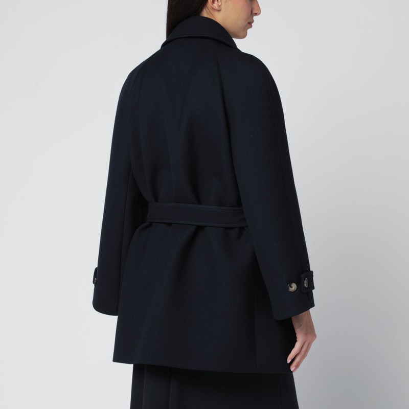 Loewe Navy Blue Double-breasted Wool Coat In Blue