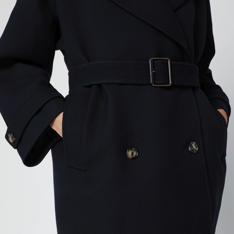Loewe Navy Blue Double-breasted Wool Coat In Blue