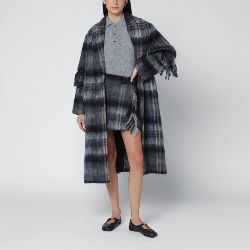 Loewe Blue Checked Coat In Mohair And Wool Blend In Blue