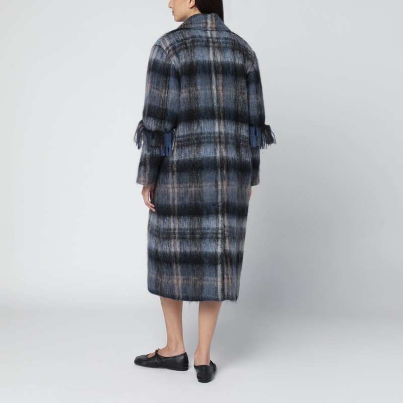 Loewe Blue Checked Coat In Mohair And Wool Blend In Blue