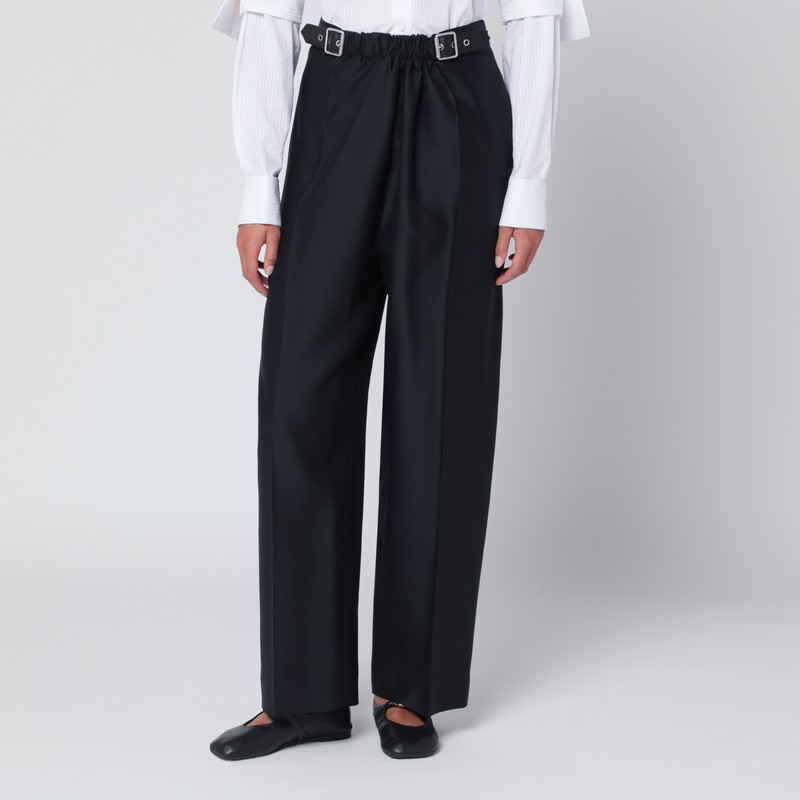 Navy blue wool and silk trousers with belt