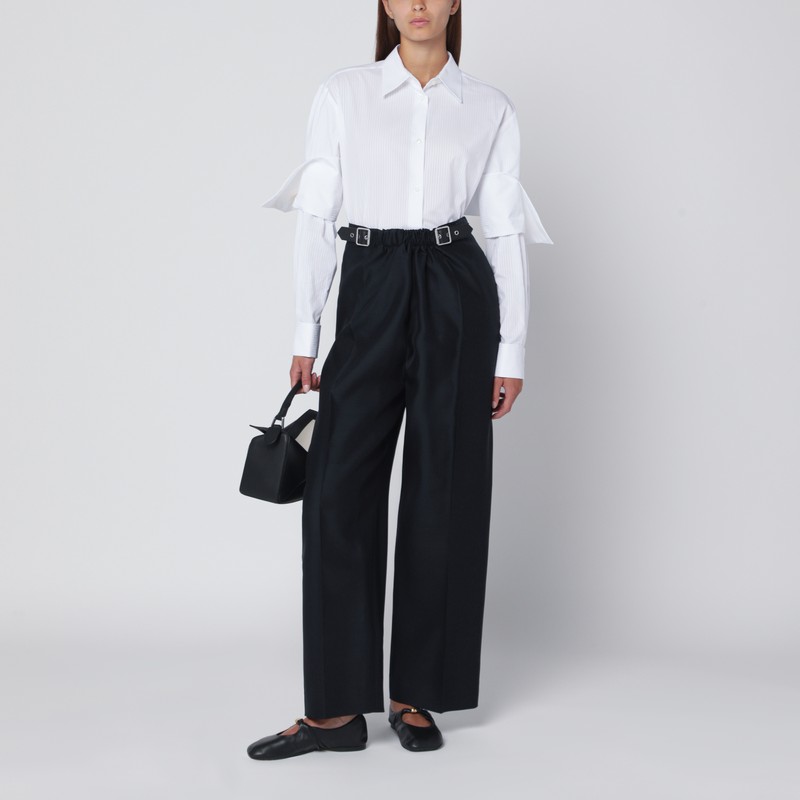 Loewe Navy Blue Wool Blend Wide-leg Pant In Blue