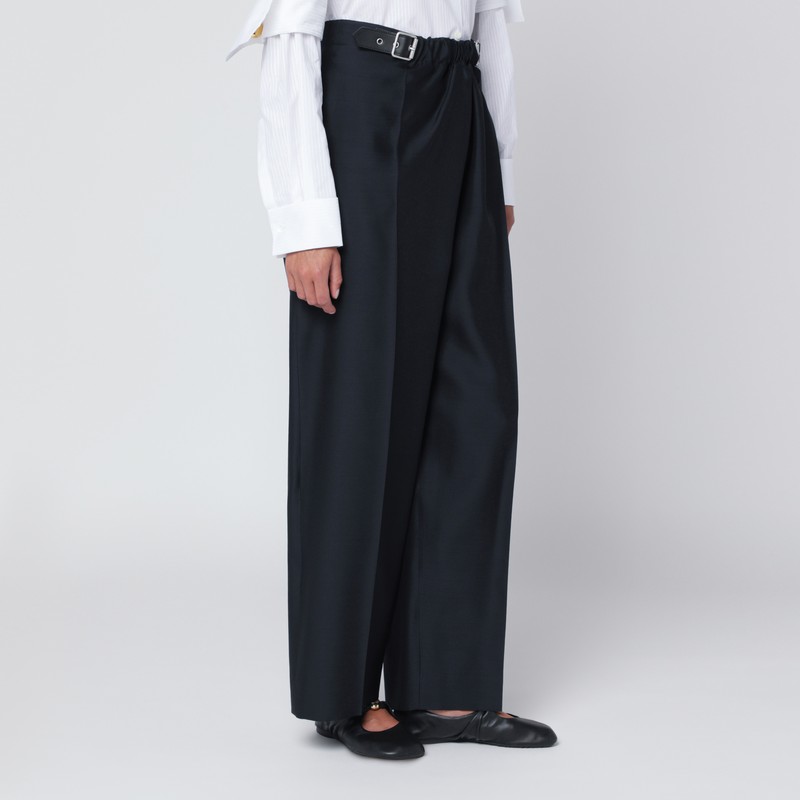 Loewe Navy Blue Wool Blend Wide-leg Pant In Blue