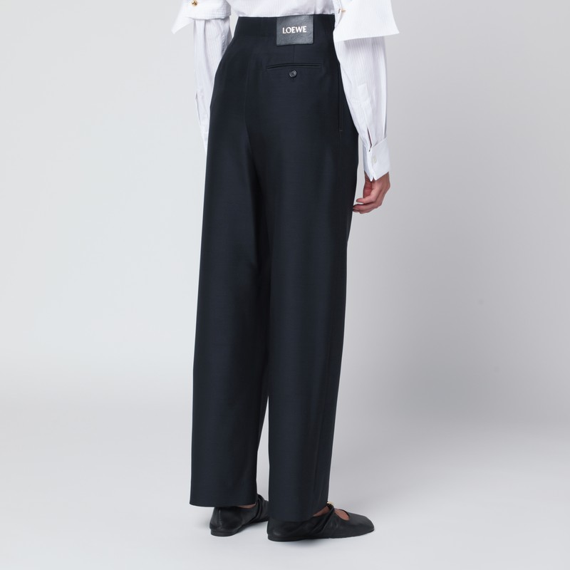 Loewe Navy Blue Wool Blend Wide-leg Pant In Blue
