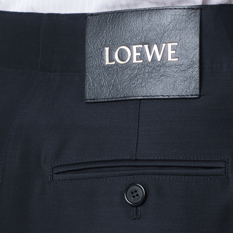 Loewe Navy Blue Wool Blend Wide-leg Pant In Blue