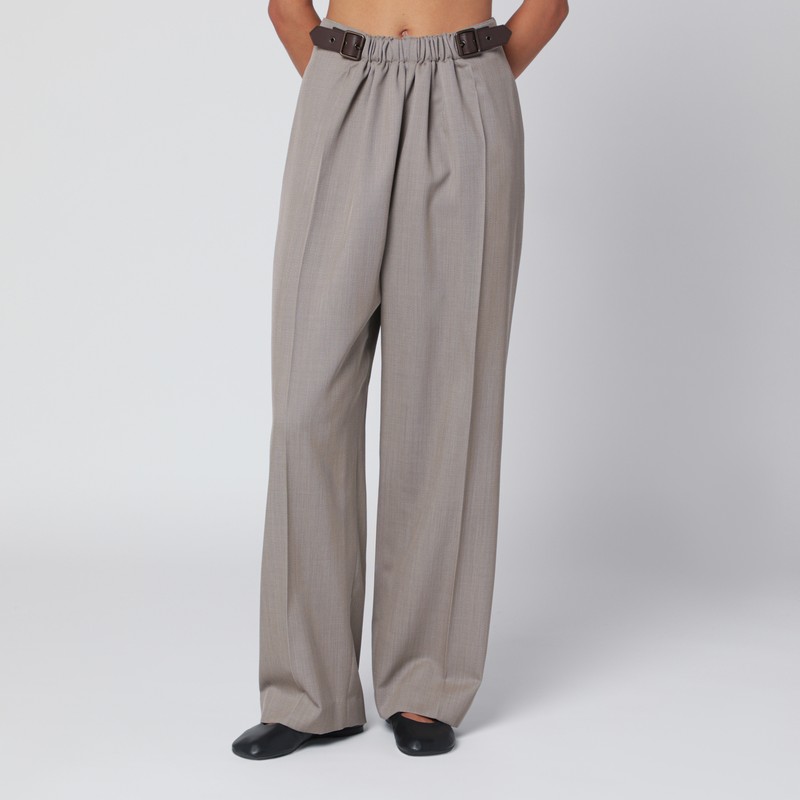 Beige mélange wool and silk trousers with belt