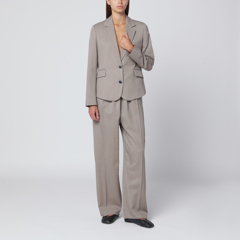 Loewe Beige Mélange Wool And Silk Trousers With Belt In Sand