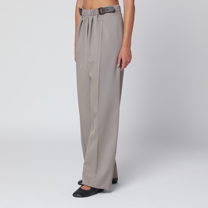 Loewe Beige Mélange Wool And Silk Trousers With Belt In Sand