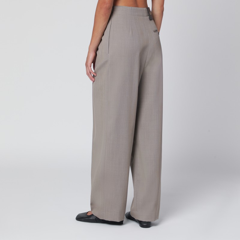 Loewe Beige Mélange Wool And Silk Trousers With Belt In Sand