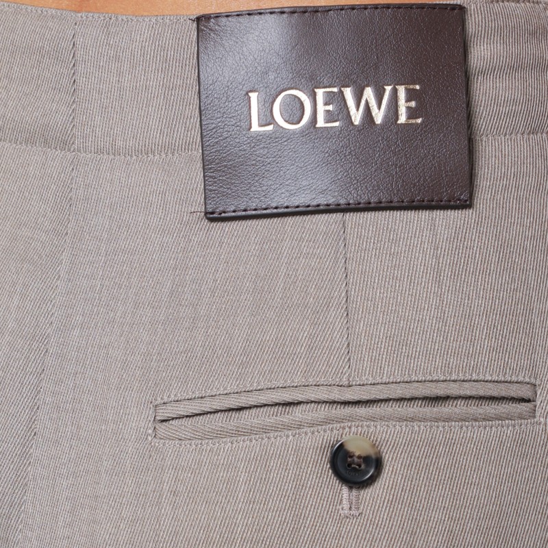 Loewe Beige Mélange Wool And Silk Trousers With Belt In Sand