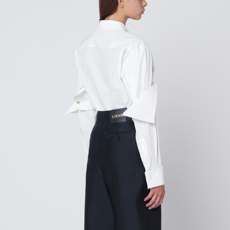 Loewe White Shirt With Double-layer Cuffed Sleeves In Metallic