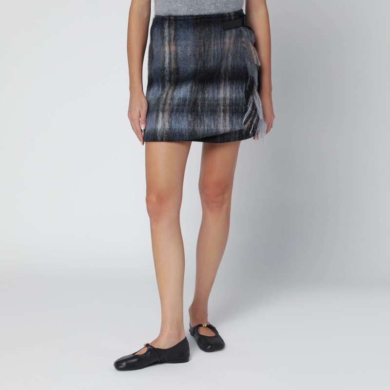 Blue checked mini skirt in mohair and wool blend