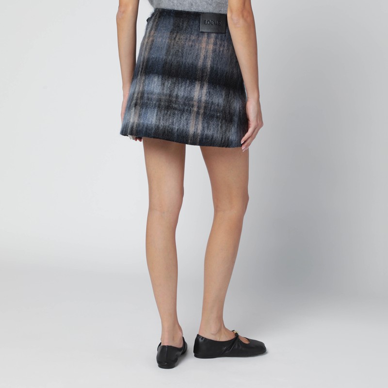 Loewe Blue Checked Mini Skirt In Mohair And Wool Blend In Blue