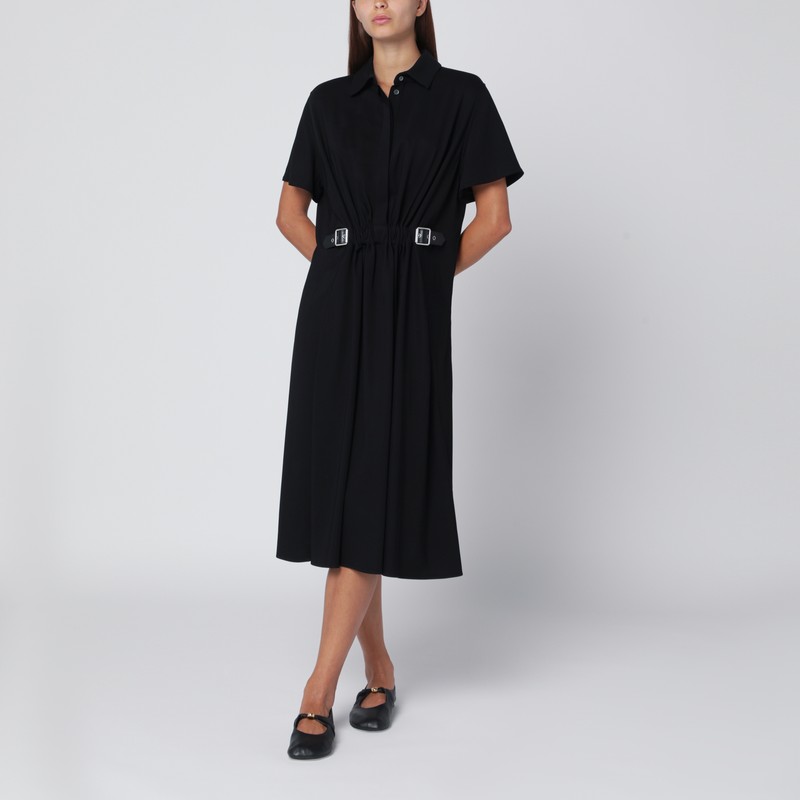 Black stretch viscose belted dress