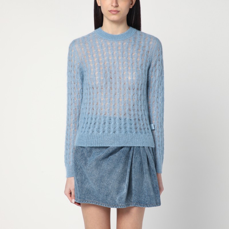Sky blue perforated sweater in mohair blend