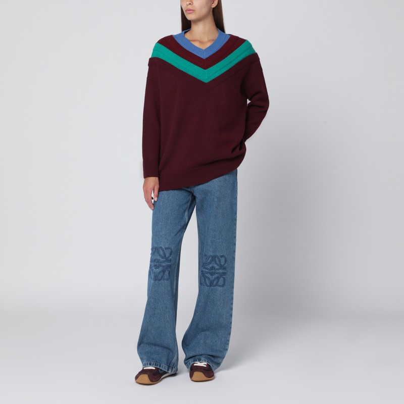 Loewe Wool Sweater With Layered Construction In Burgundy
