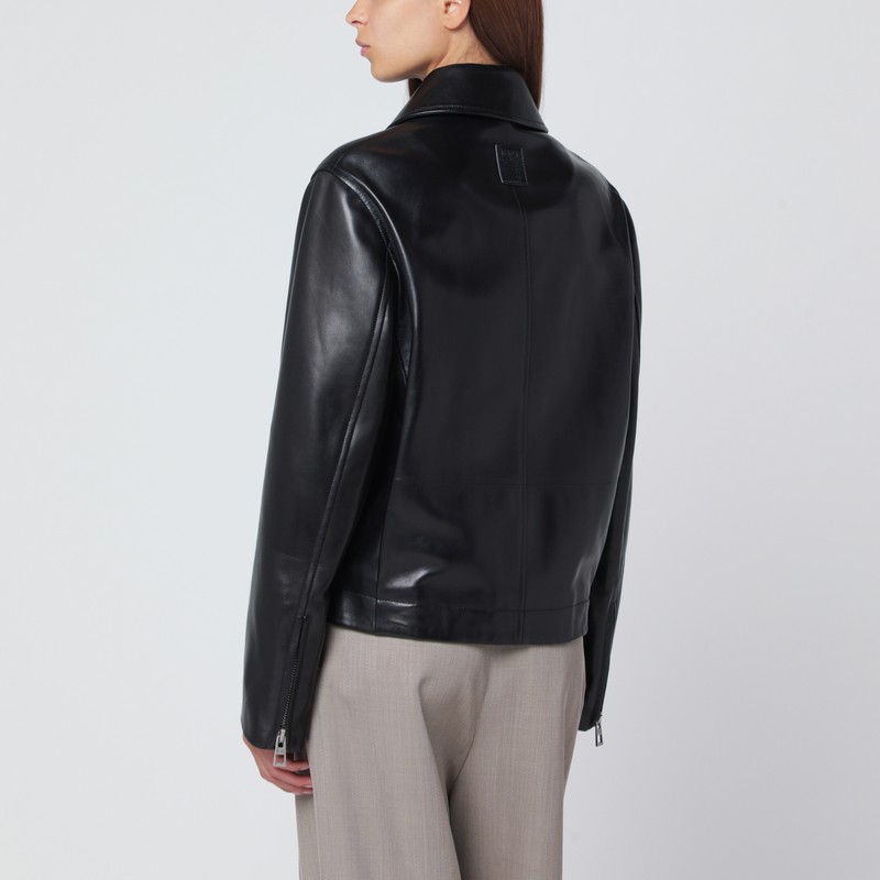 Loewe Black Ruched Leather Jacket With Belt In Burgundy