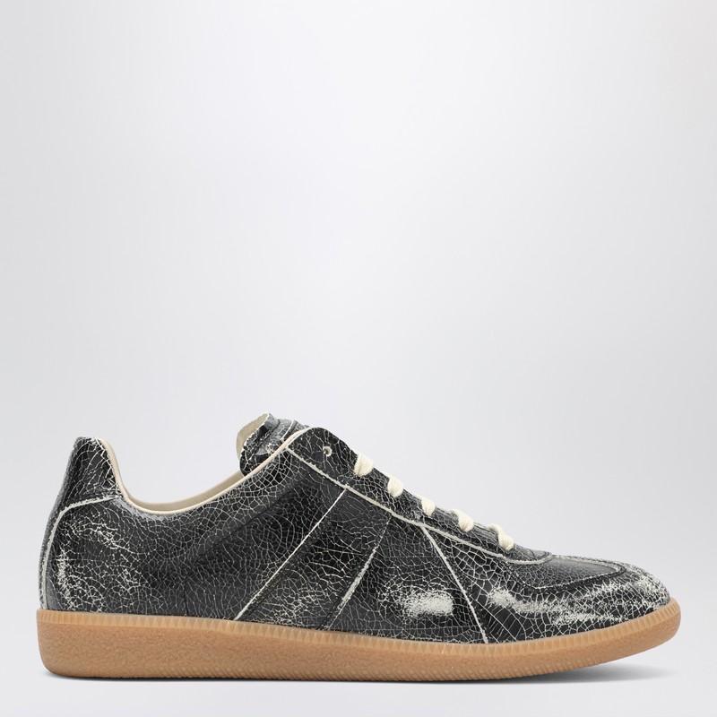 Black cracked leather Replica sneakers