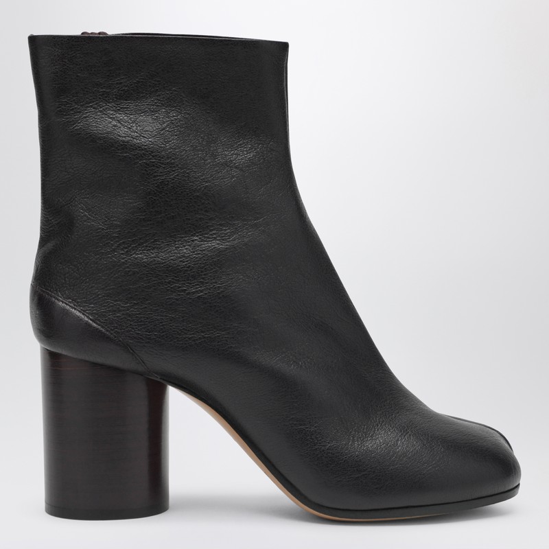 Plum coloured leather Tabi ankle boots