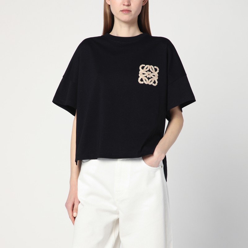 Loewe Black T-shirt With Anagram Embroidery In Terry Cloth In Black