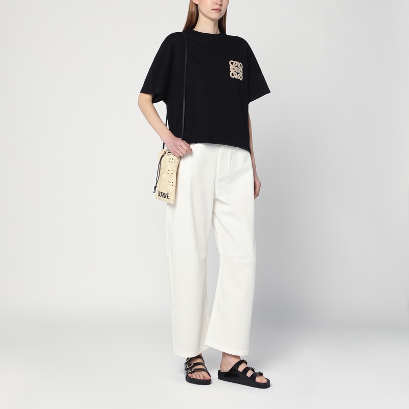 Loewe Black T-shirt With Anagram Embroidery In Terry Cloth In Black